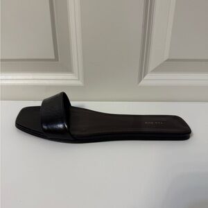 The Row Chocolate Black Leather Sandal Slides sz 36.5